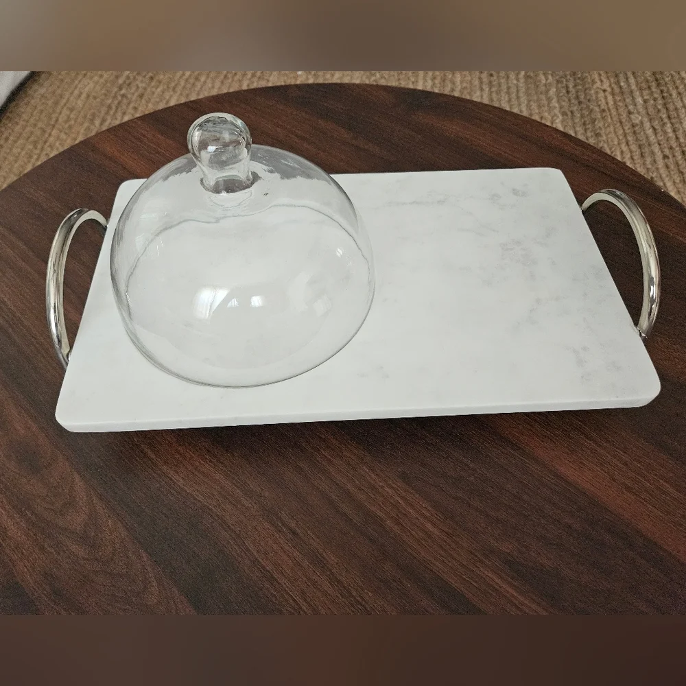 West Elm Nickel and Marble Tray with Cloche